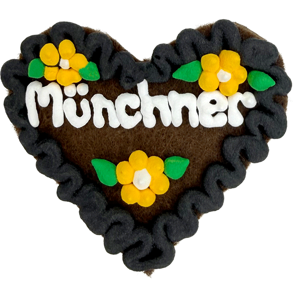 Original Münchner Filzherz "Münchner" - schwarzer Rand, gelbe Blumen