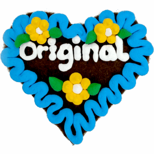 Original Münchner Filzherz "Original" - himmelblauer Rand, gelbe Blumen