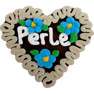 Original Münchner Filzherz "Perle" - beiger Rand, himmelblaue Blumen