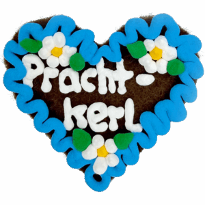Original Münchner Filzherz "Prachtkerl" - himmelblauer Rand, weiße Blumen