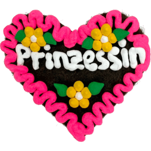 Original Münchner Wiesn-Filzherz "Prinzessin" - pinker Rand, gelbe Blumen