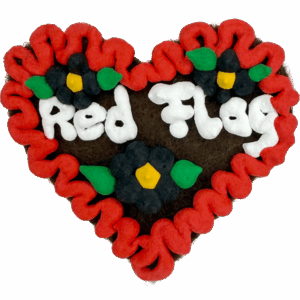 Original Münchner Filzherz "Red Flag" - erdbeerroter Rand, schwarze Blumen