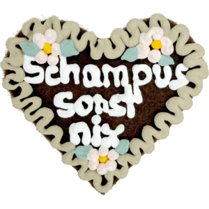 Original Münchner Filzherz "Schampus sonst nix" - beiger Rand, hellrosa Blumen