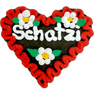 Original Münchner Filzherz "Schatzi" - erdbeerroter Rand, weiße Blumen