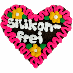 Original Münchner Filzherz "Silikon-frei" - pinker Rand, gelbe Blumen
