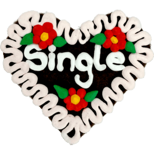 Original Münchner Filzherz "Single" - hellrosa Rand, erdbeerrote Blumen
