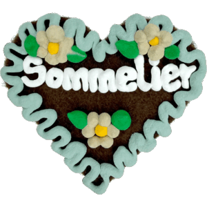 Original Münchner Filzherz "Sommelier" - helltürkiser Rand, beige Blumen