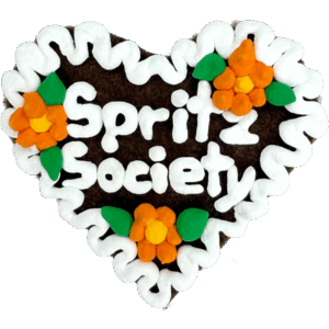 Original Münchner Filzherz "Spritz Society" - weißer Rand, orange Blumen