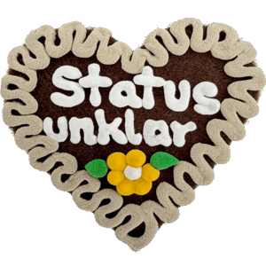 Original Münchner Filzherz "Status unklar" - beiger Rand, gelbe Blumen
