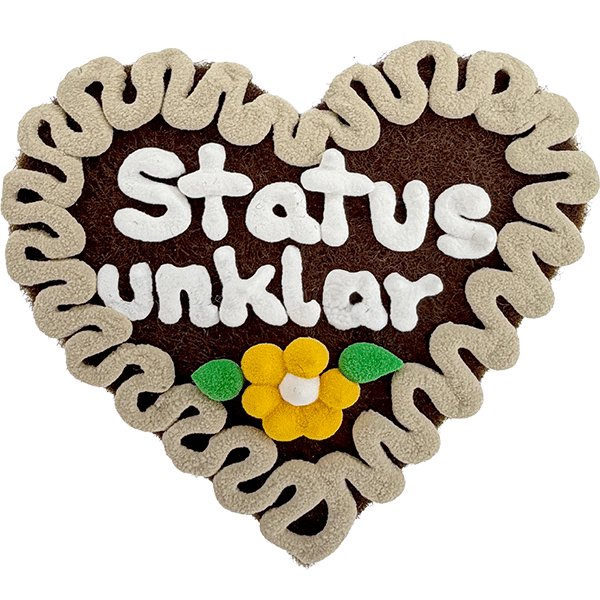 Original Münchner Filzherz "Status unklar" - beiger Rand, gelbe Blumen