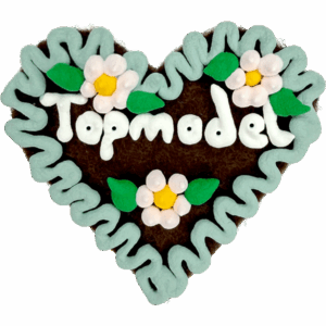 Original Münchner Filzherz "Topmodel" - helltürkiser Rand, hellrosa Blumen