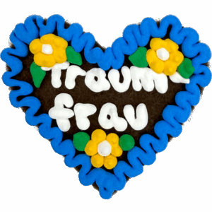 Original Münchner Filzherz "Traumfrau" - blauer Rand, gelbe Blumen