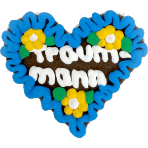 Original Münchner Filzherz "Traummann" - blauer Rand, gelbe Blumen