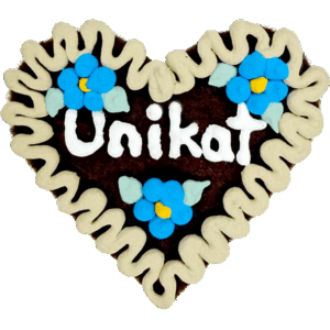 Original Münchner Filzherz "Unikat" - beiger Rand, himmelblaue Blumen