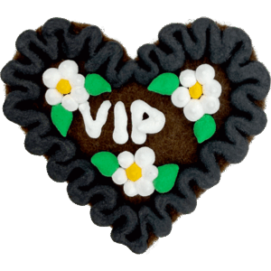 Original Münchner Filzherz "VIP" - schwarzer Rand, weiße Blumen