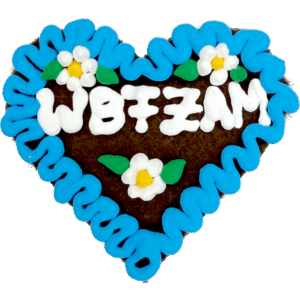 Original Münchner Filzherz "WBFZAM" - himmelblauer Rand, weiße Blumen