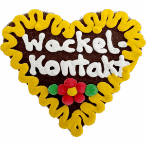 Original Münchner Filzherz "Wackelkontakt" - gelber Rand, erdbeerrote Blumen