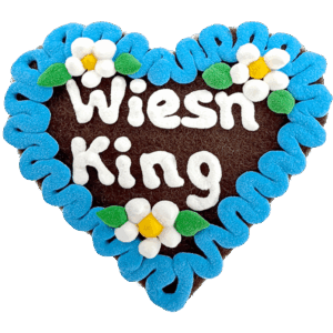 Original Münchner Filzherz "Wiesn King" - himmelblauer Rand, weiße Blumen