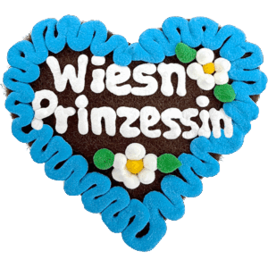 Original Münchner Filzherz "Wiesn Prinzessin" - himmelblauer Rand, weiße Blumen