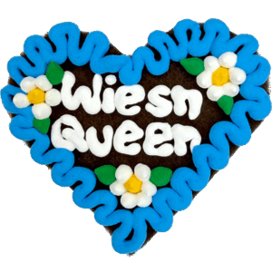 Original Münchner Filzherz "Wiesn Queen" - himmelblauer Rand, weiße Blumen