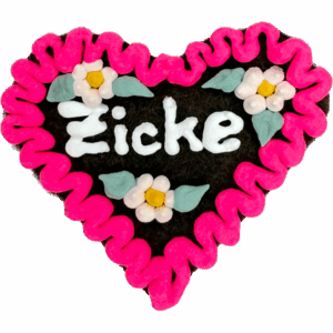 Original Münchner Filzherz "Zicke" - pinker Rand, hellrosa Blumen