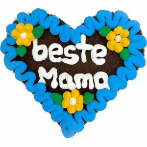 Original Münchner Filzherz "beste Mama" - himmelblauer Rand, gelbe Blumen