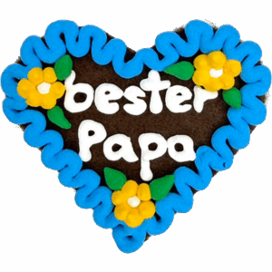 Original Münchner Filzherz "bester Papa" - himmelblauer Rand, gelbe Blumen