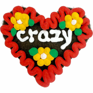 Original Münchner Filzherz "crazy" - erdbeerroter Rand, gelbe Blumen