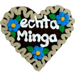 Original Münchner Filzherz "echta Minga" - beiger Rand, himmelblaue Blumen